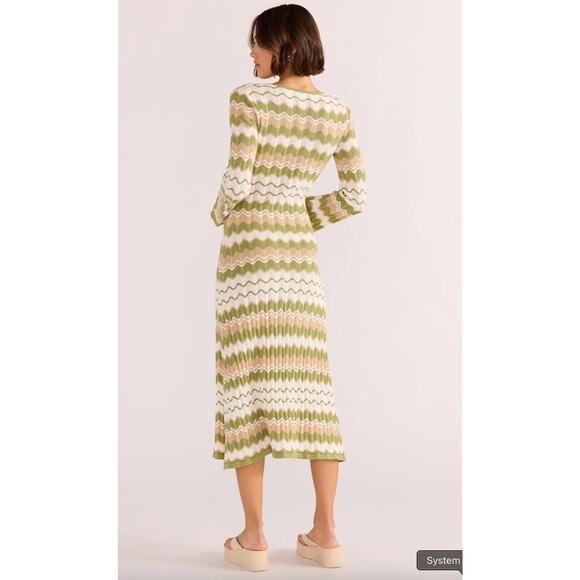 Minkpink Revolve Melody Knit Midi Dress Size XL Green Stripe Cotton Sweater - Picture 2 of 9